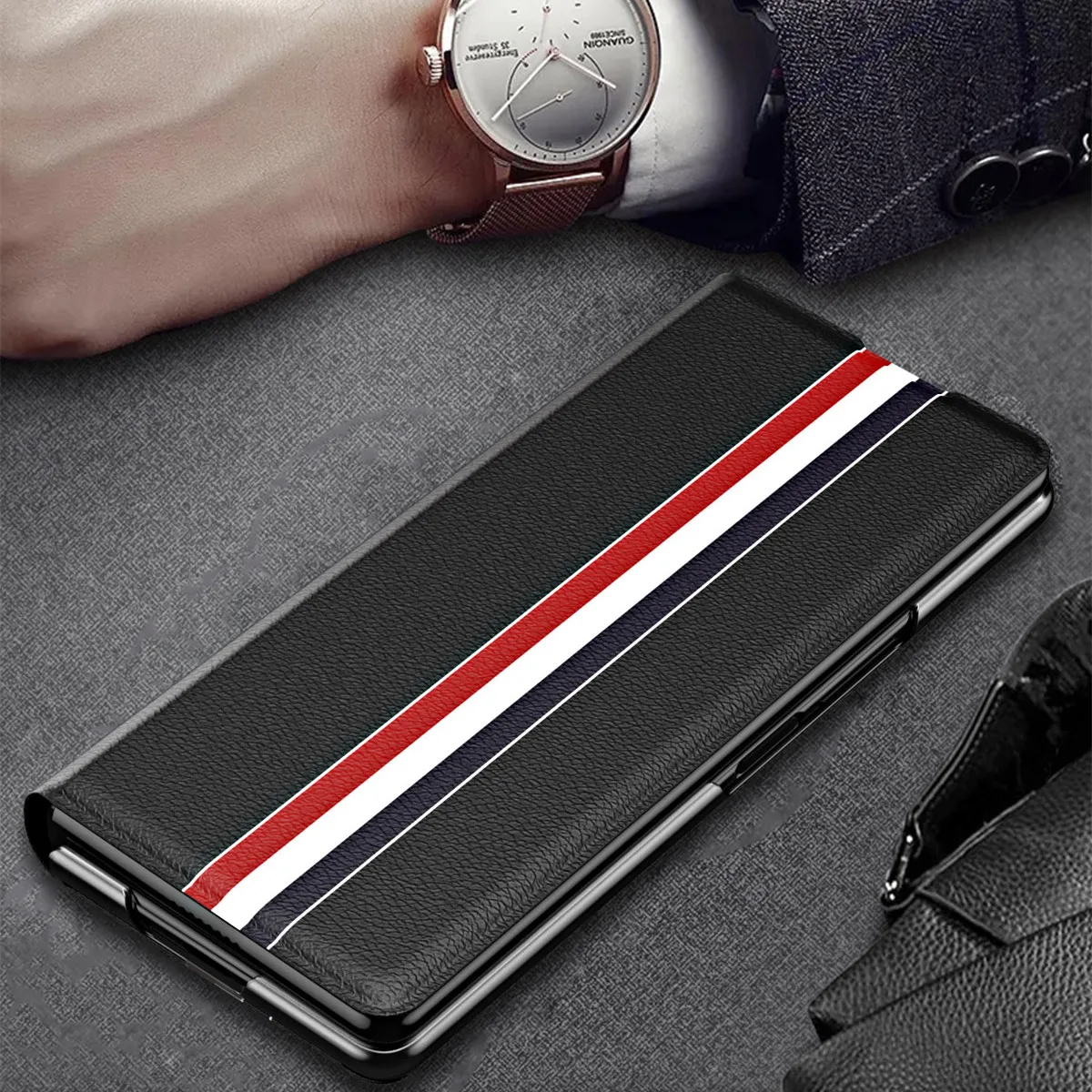 Anti-Fingerprint Leather Wallet Cover Case for Samsung Galaxy Z Fold 2 5G Fold2 Fold3 Fold 3 Anti-Slip Protective Cases