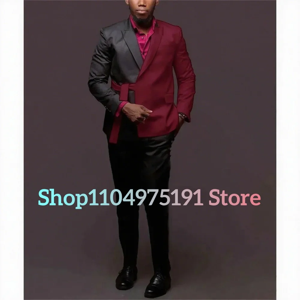 Graceful Men ชุด Double Breasted Blazer งานแต่งงานเจ้าบ่าว Tuxedo ชุดสูท 2 ชิ้น SLIM FIT เสื้อกางเกงเครื่องแต่งกาย Homme