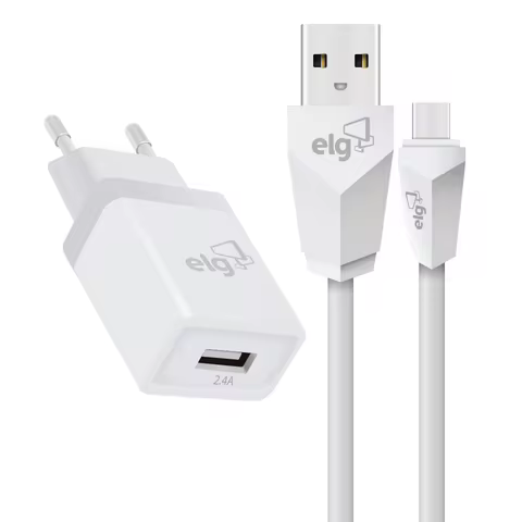 Carregador Parede ELG KTC10WC Universal, 1 Saída USB + Cabo USB Tipo-C