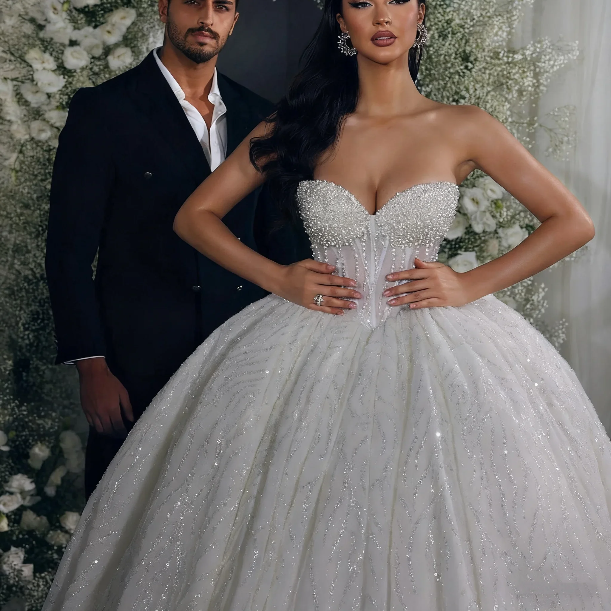 Vestidos De Novia De princesa sin tirantes brillantes, bata con corsé ajustado con cuentas De encaje, vestido De baile nupcial De corte en A, Vestidos De Novia personalizados