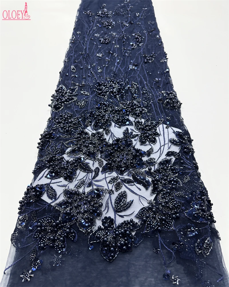 

OLOEYHeavy Beaded French Tulle Fabric, Nigerian Sequins with Pearl Lace, Luxury Party Dress, High Quality
