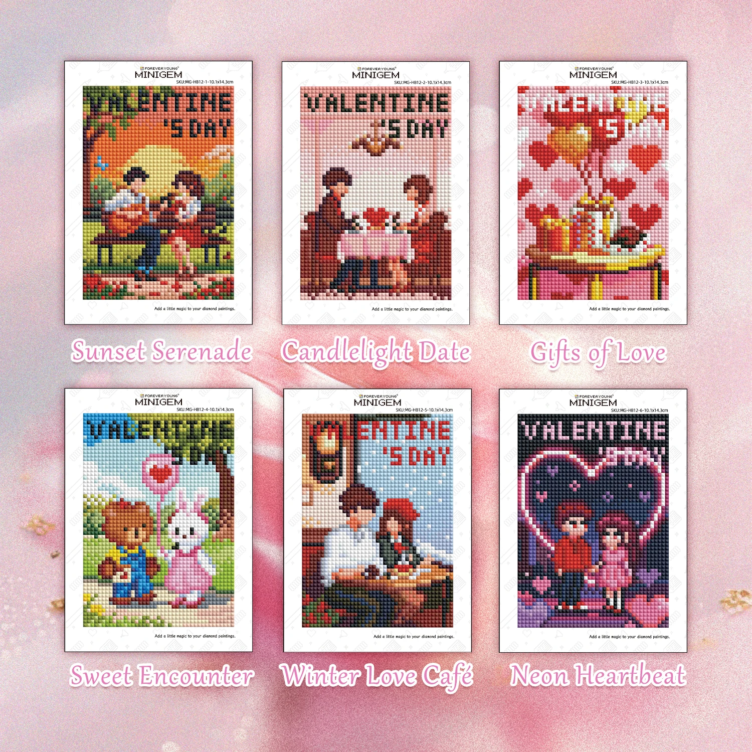 FOREVER YOUNG Minigem ®   Colección Love Moments, Kit de Pintura de Diamantes Mini de 6 Piezas, Diamantes Cuadrados de Resina de 5"x7", Manualidades para el Día de San Valentín