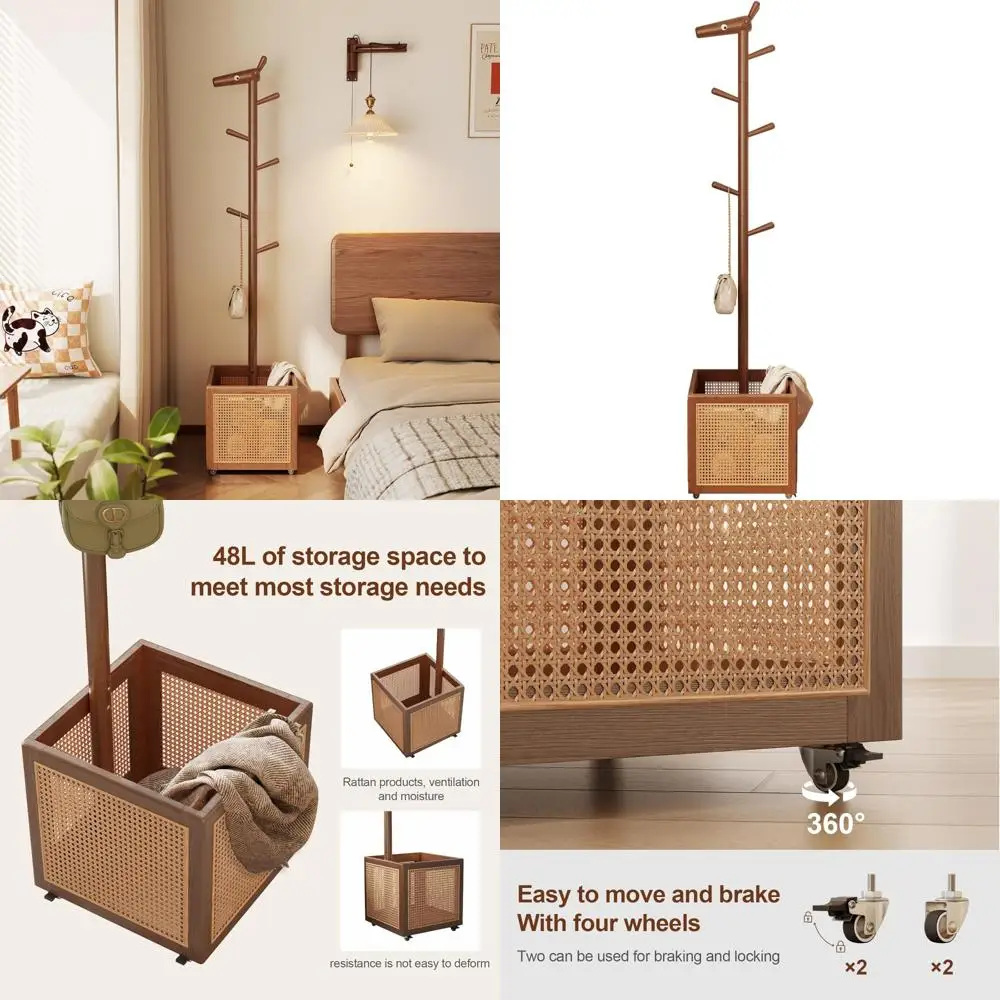 

Sturdy Wooden Freestanding Coat Tree for Home Entrance, Bedrooms, and Living Spaces in Walnut Finish