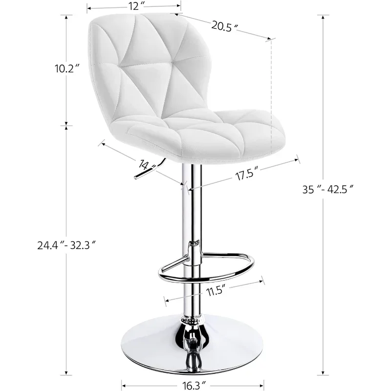 Ensemble de 4 chaises de bar en cuir PU réglables, avec dossier, pour comptoir de cuisine à domicile, à 360 °