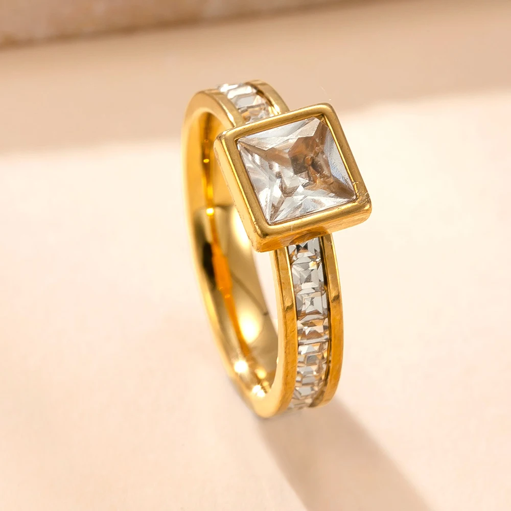 클래식 레트로 이중 레이어 지르콘 반지 여성용 스테인리스 스틸 18k 금도금 웨딩 반지 엄마와 연인을 위한 선물 참