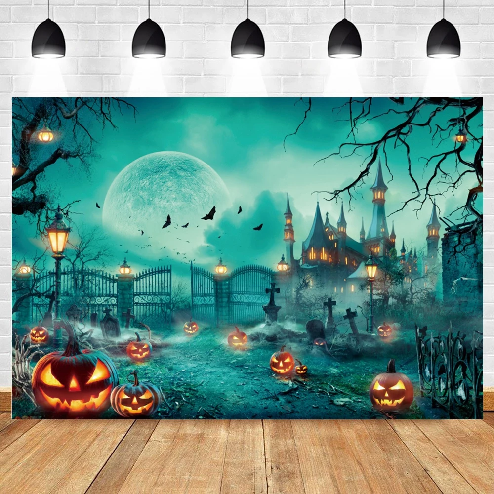 Halloween Photography Backdrop Full Moon Scary Night Castle Pumpkin Horror Cemetery Witch Halloween Party Photo Background Decor