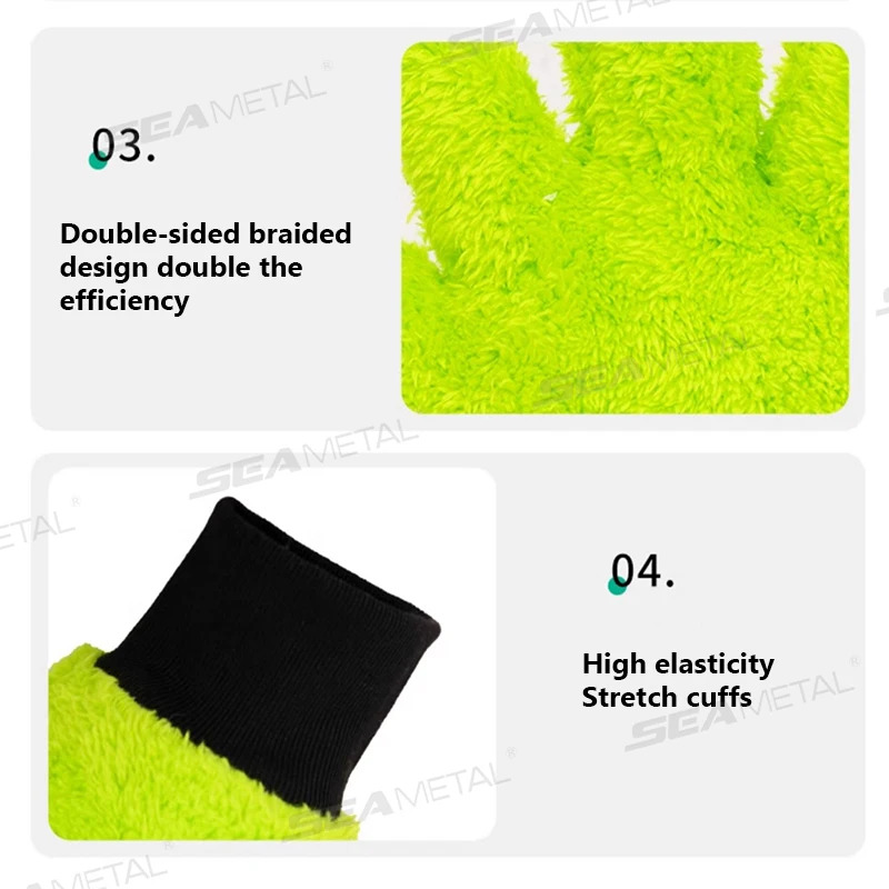 SEAMETAL 5-Finger Car Washing Glove Double-Faced Microfiber Auto Cleaning Mitt Scratch-Free Ultra-Soft Car Detailing Wash Gloves