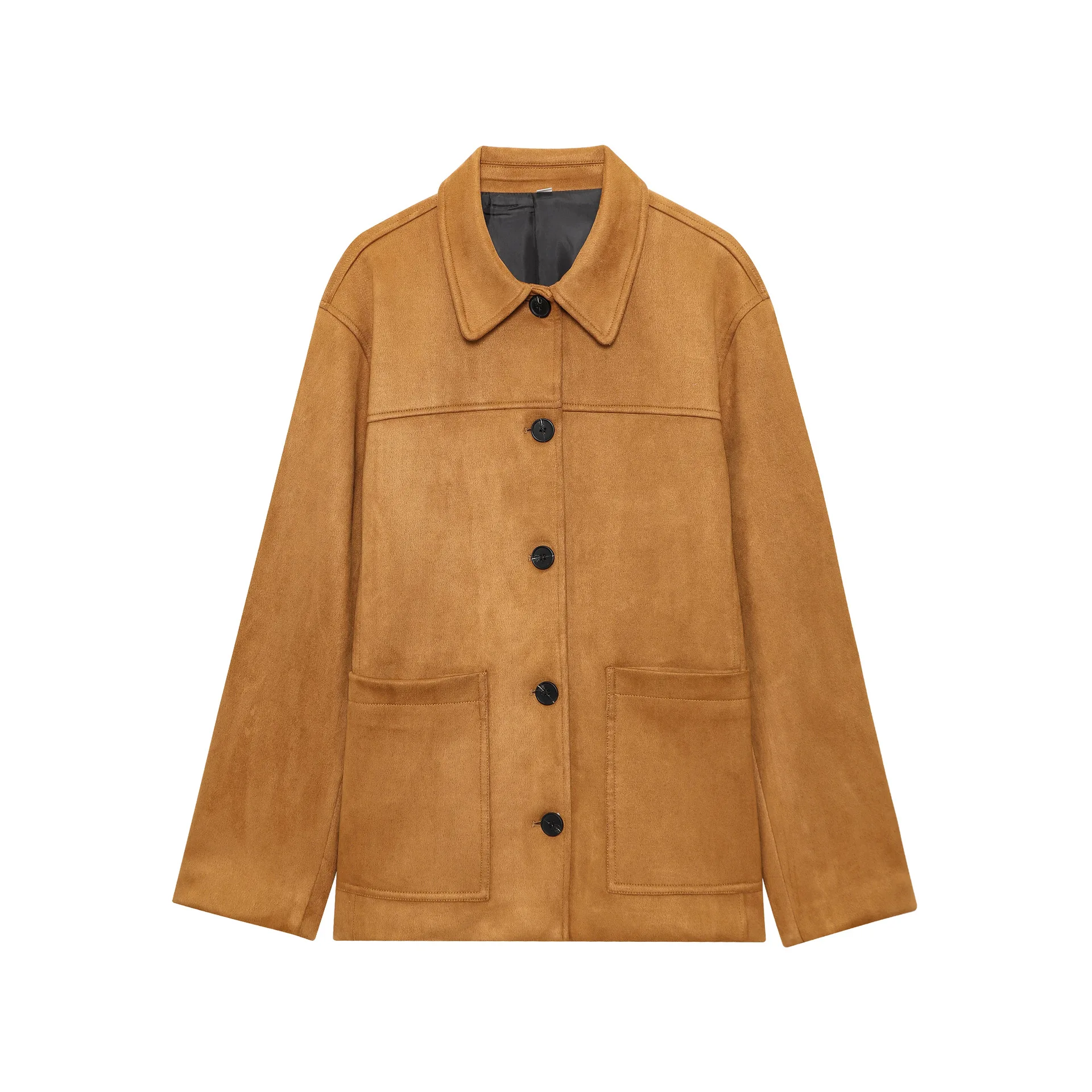 

женская пригородная куртка в стиле ретро, свободные однобортные однобортные карманы с лацканами и длинными рукавами, однотонное повседневное пальто, осенний новый шикарный топ