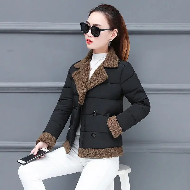 Quilted Lady Parka Splicing Padded Women's Down Coat Cotton Jacket Elegant Youthful Loose Casual New in Outerwears Demi-season