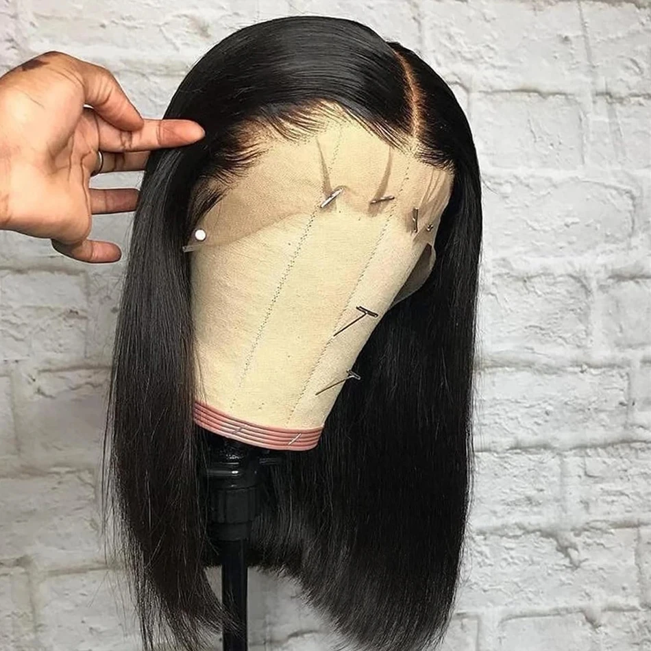 Peruca reta Bob para mulheres, cabelo humano, frente de renda, transparente HD, 13x4, osso