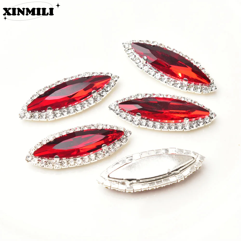 Large 10*35mm Horse Eye Shape Glass Diamonds Sew on Rhinestone With Silver Claw Marquise Crystal Stones for Clothes Shoes Bags