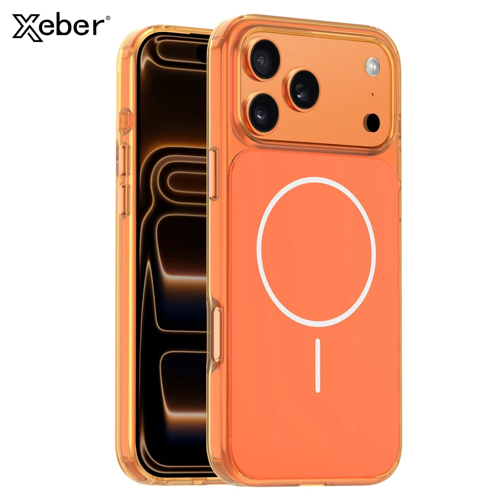 

Официальный оранжевый чехол для телефона Magsafe из магнитного стекла для iPhone 17, 16, 15, 14 Pro Max Air, жесткий противоударный защитный матовый чехол