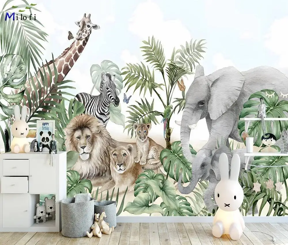 

Ручная работа, иллюстрация, обои с мультяшными животными, скандинавские свежие лесные обои для девочек, фоновые обои для детской комнаты