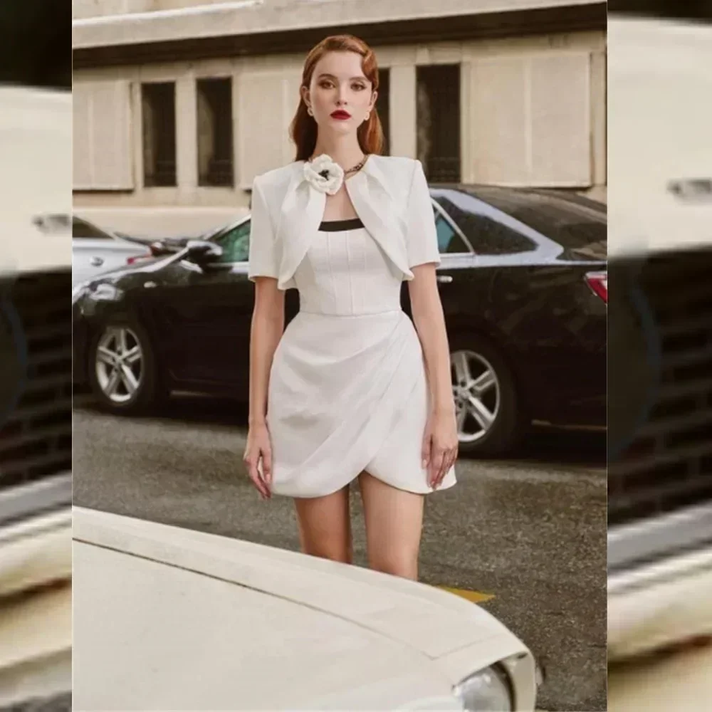 Customized Jersey Pleat Prom A-line High Collar Bespoke Occasion Gown Short Dresses