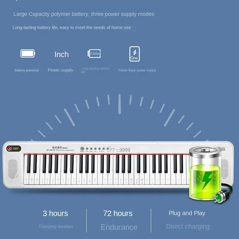 Rechargeable Smart Electronic Organ Portable Beginner Musical Keyboard Child Adult 61 Teclado Piano Musical Instruments AA50EO