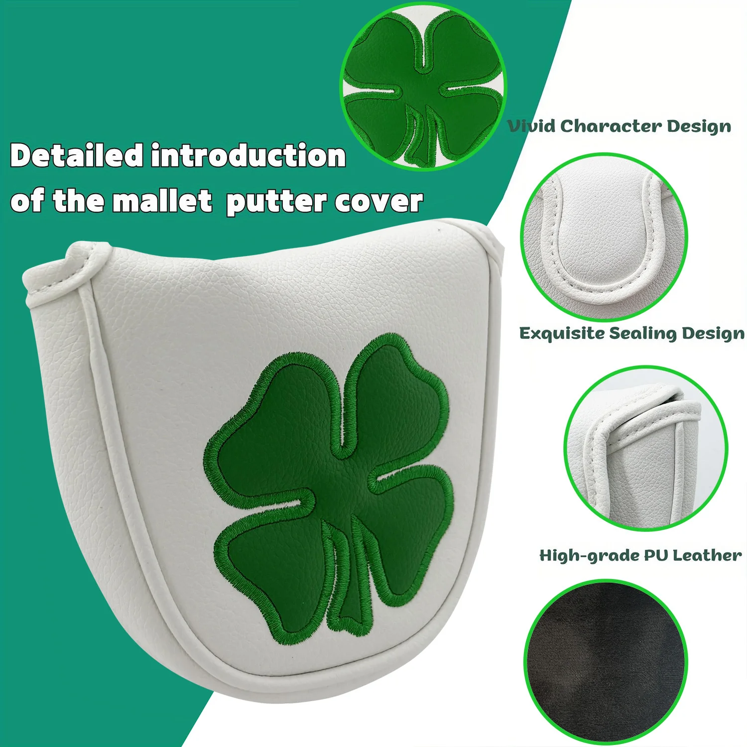 1pc Putter Head Cover, 'Clover' Pattern Golf Putter Covers, Protective Golf Club Covers and Mallet Putter Head Cover Accessories view 4