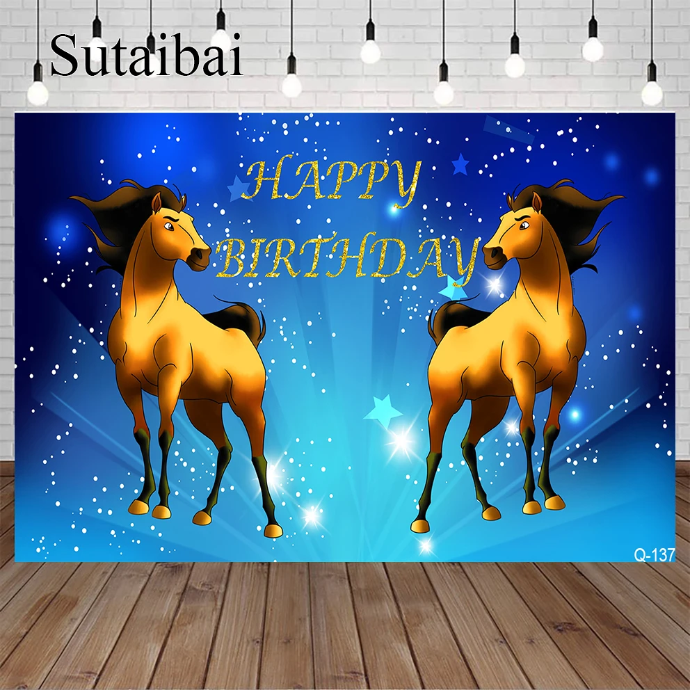 

Spirit Horse Untamed Photo Backdrops Happy Birthday Spring Floral Photography Backgrounds Pink Photo Booth Props