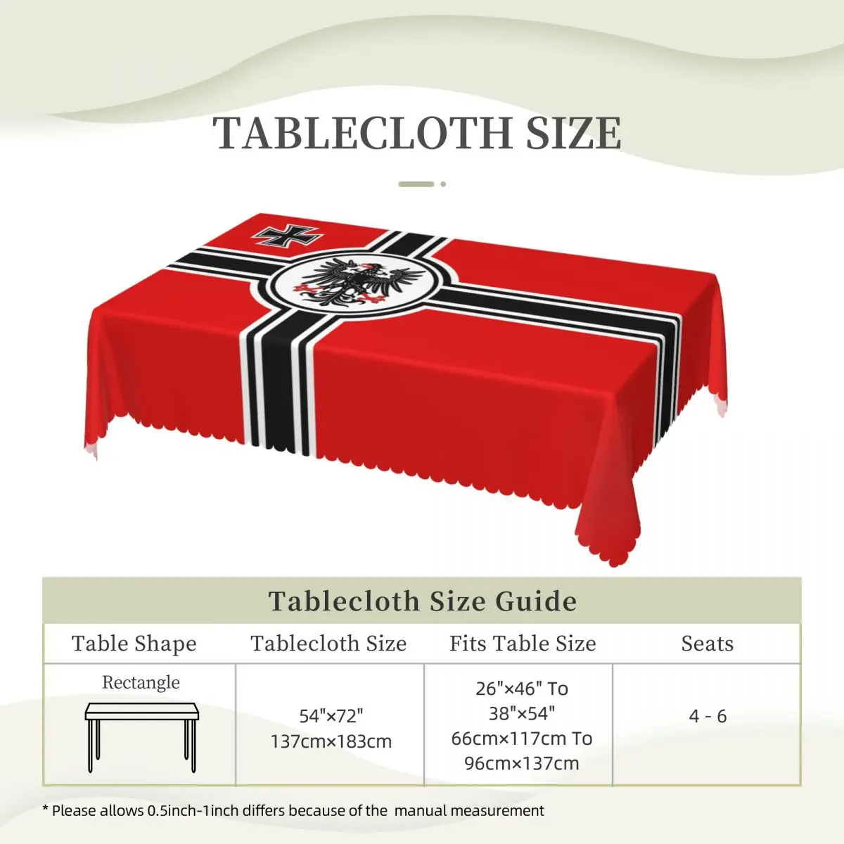 Rectangular Waterproof Oil-Proof German DK Reich Empire Of Flag Tablecloth Table Cover 45\