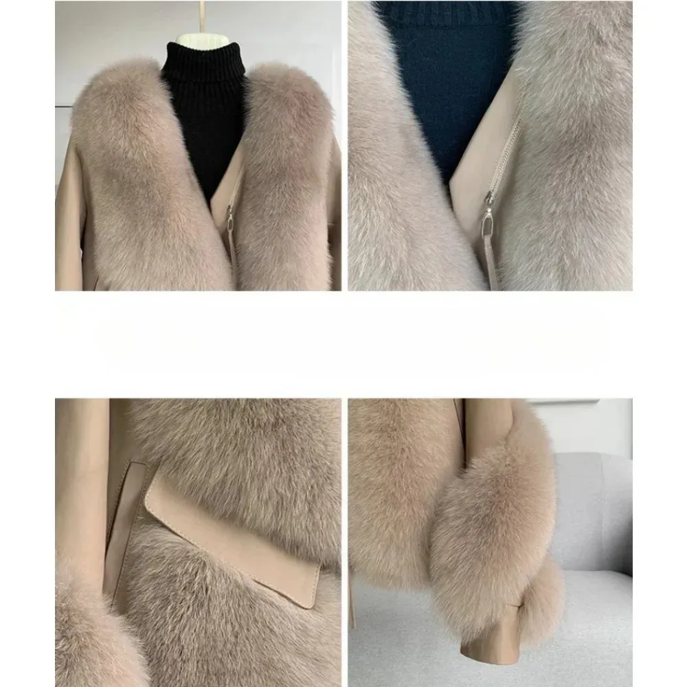 2024Autumn-winter Fur One Coat Female Fox Fur Coat Spliced Sheepskin Motorcycle Coat Thickened Warm Free Shipping  Fox Fur Coat