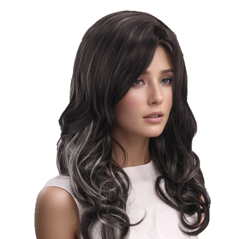 Wigs full head wig for women, pear-shaped hairstyle, gradient color, medium-parted, short, slightly curly, high-temperature fibe