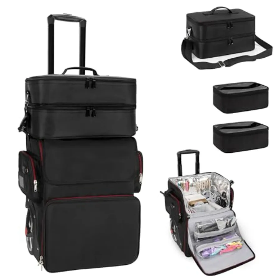 

Большой кейс для косметики и инструментов парикмахера с отстегивающимся чехлом, термоизоляцией и защитой от ожогов, дорожная сумка 2-в-1