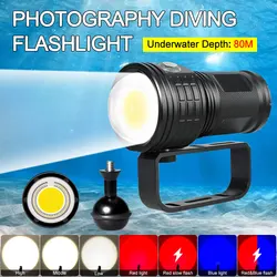 3 Farben LED Tauchen Taschenlampe taktische Taschenlampe 10000lm Unterwasser beleuchtung 100m ipx8 wasserdicht für Fotografie Video Füll lichter