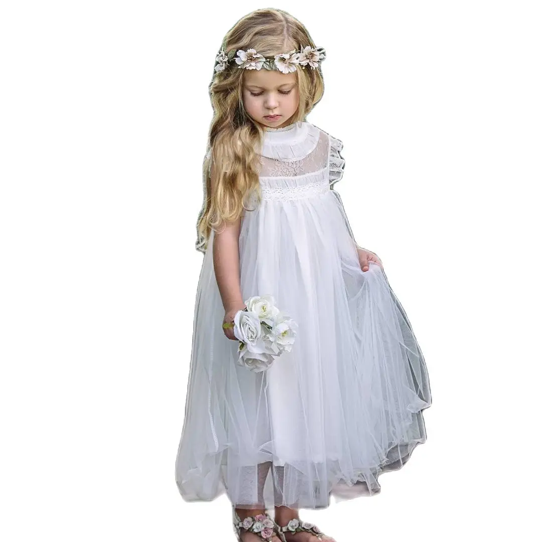 Bohemia Summer Dress For Girls Tulle Lace Sleeveless Princess Flower Girls Wedding Birthday Ball Gown Party Dresses Clothes