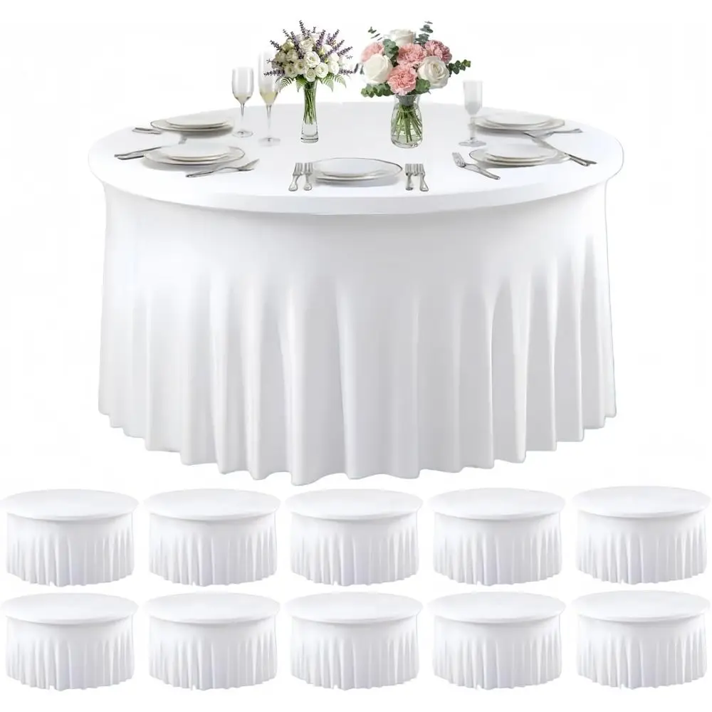 

10 Pack White Spx Round Tablecloths or 60inch Tables, 120 Inch Stretchy 5t Round itted Tablecloth Wrinkle ree Washable Table Clo