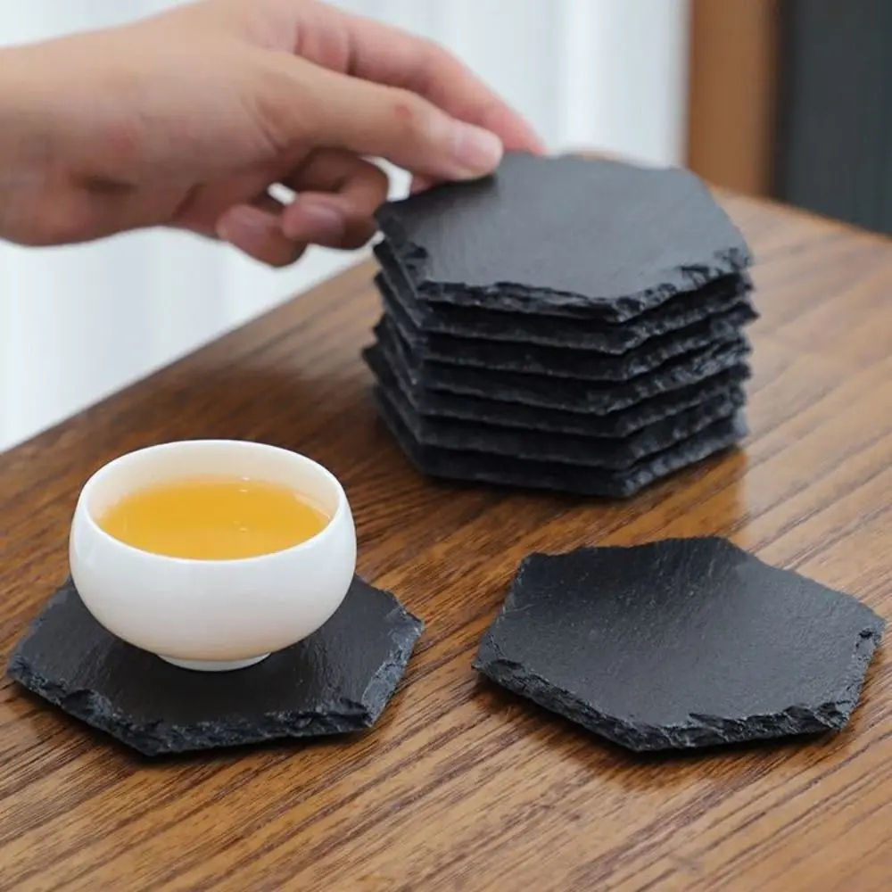Natural Slate Stone Slab Natural Slate Coaster Heat Resistant Reusable Drink Coaster Anti Slip Japanese Style Cup Rock Coaster