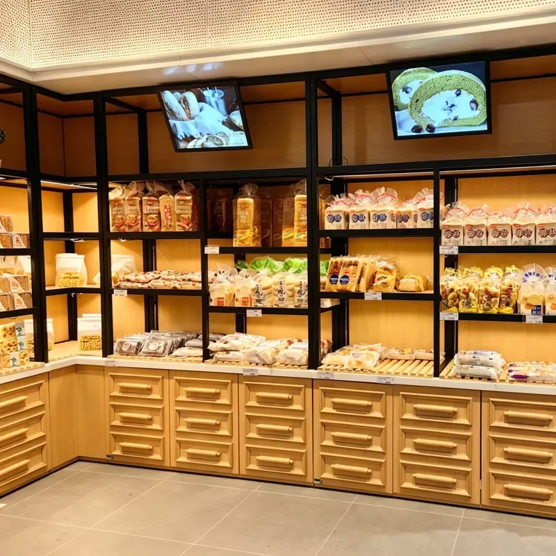 Bakery Bread Display Rack Wooden Shelf Supermarket 1000x600x2200 Wall Mounted Shelf Suitable for Bakeries