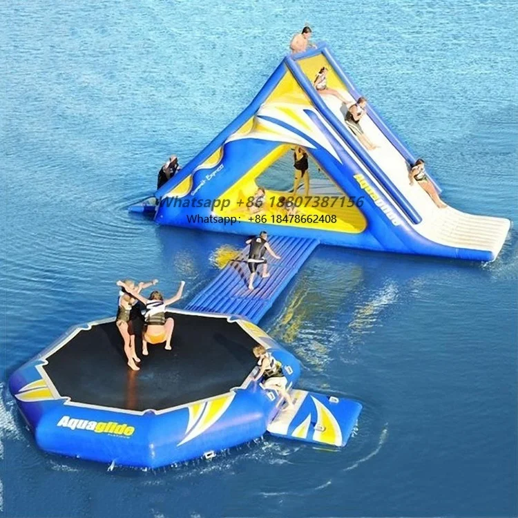

Mini Commercial Water Slide Water Park Inflatable Trampoline Park With Slide Cheap Water Island Floating Park for Sale