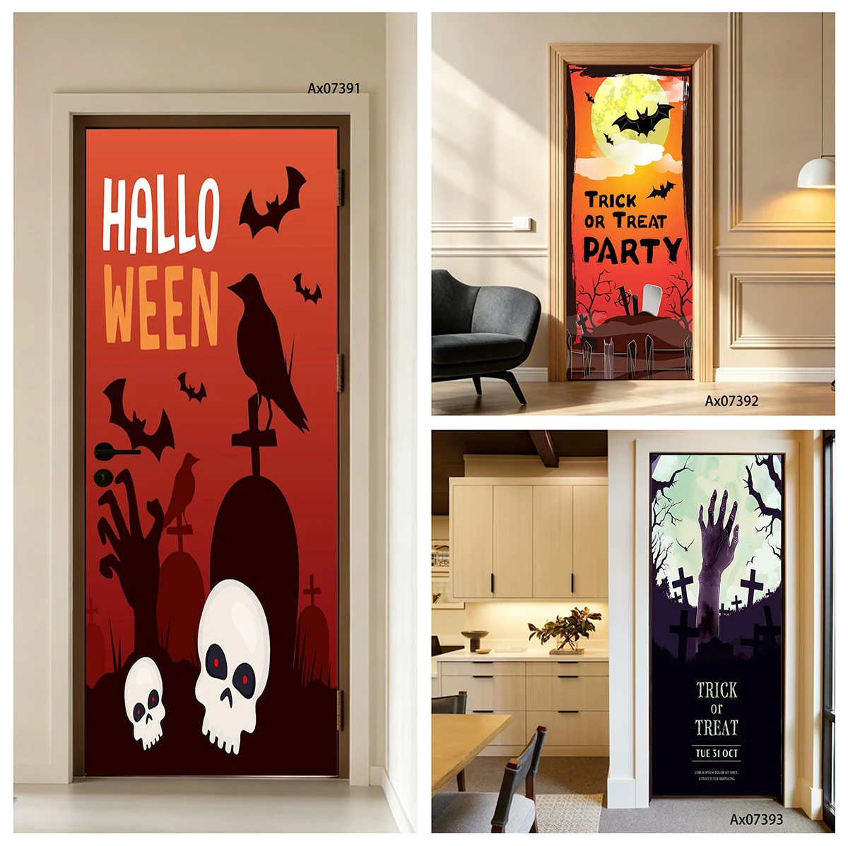 

DHalloween Terror Cemetery Skull Door Sticker Full Door Cover Decals Wallpaper Self-adhesive Wall Decals Home Decoration
