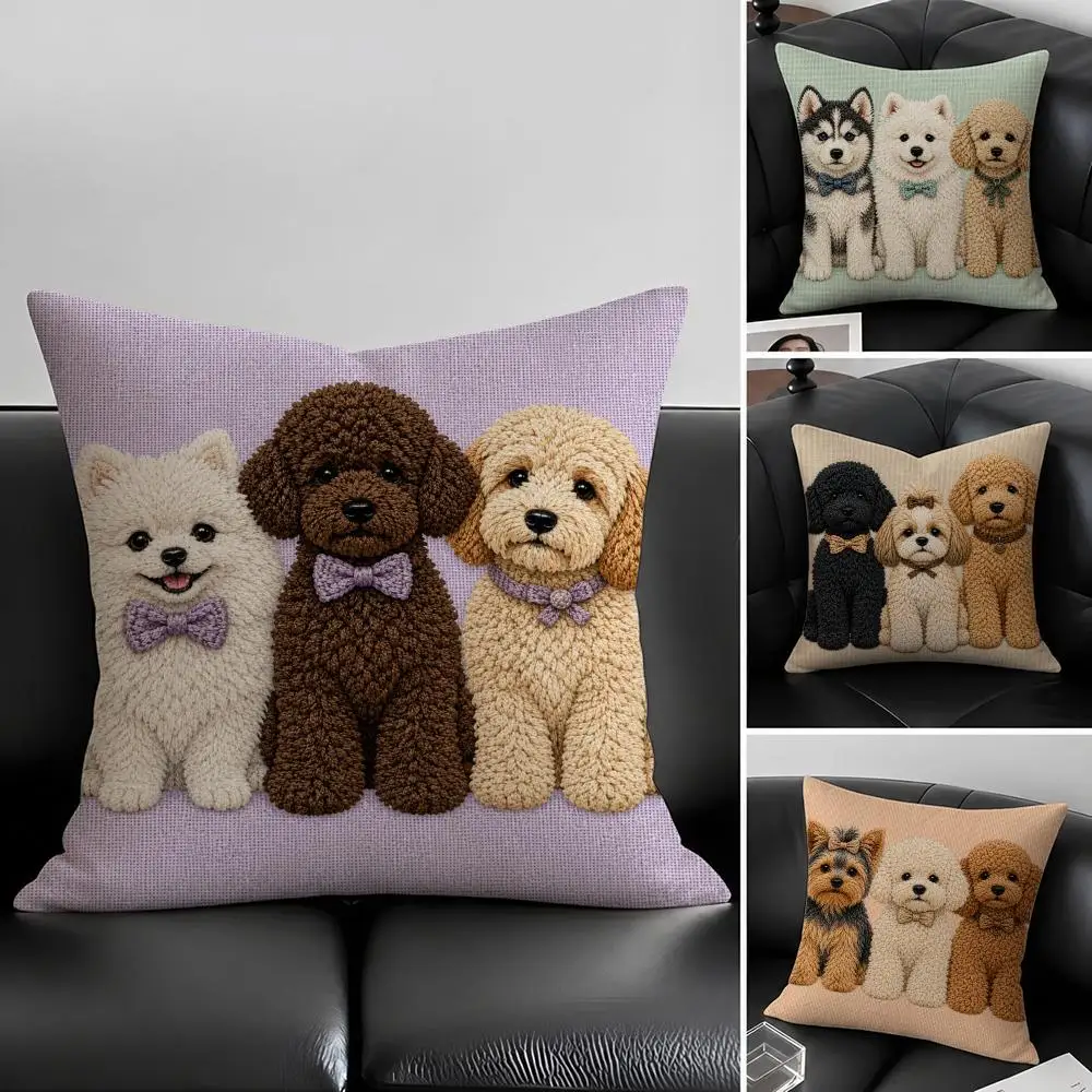 2d flat printing cute Dogs Cushion Cover Natural Linen Pillow Covers, Washable Cushion Cases for Sofa Bed Couch Decor