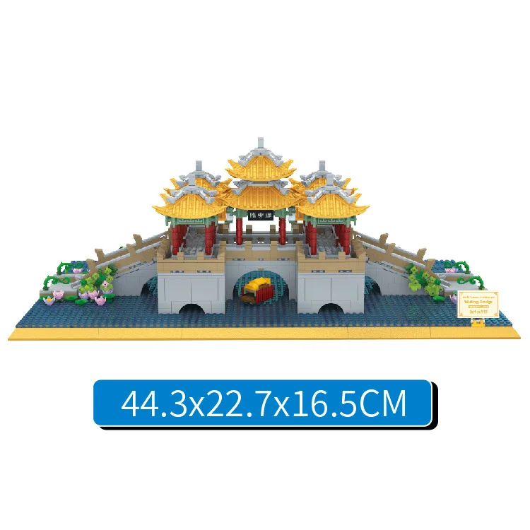 China Ancient Architecture City Street View Micro Diamond Building Block Brick Yangzhou Wuting Bridge Toy Nanobricks For Gifts