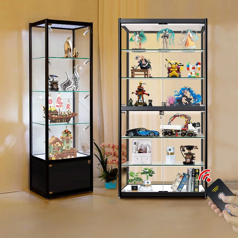 Custom.Full Vision Customization High End Aluminium Display Glass Cabinet Commercial Tall Glass Showcase with LED Stripfor Retai