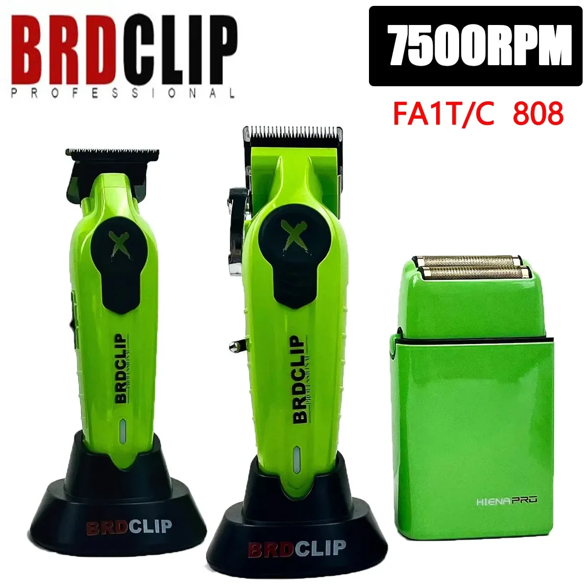 

3 шт., зеленая профессиональная BRDCLIP FA1C FA1T 808 7500 об/мин, парикмахерская машинка для стрижки волос, электрическая беспроводная бритва, триммер для волос для мужчин