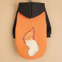 Pet clothes dog cat hooded sweatshirt with velvet warm and comfortable black and orange patchwork clothes with prints gray simpl