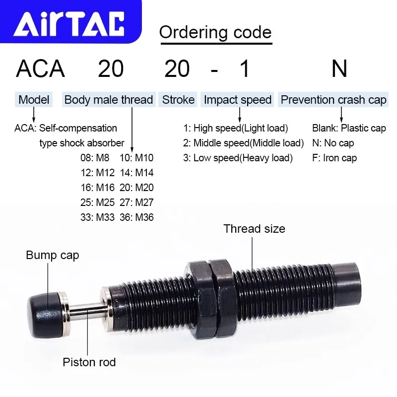 AIRTAC الأصلي ACA1007 1210 1412 1620 2025 2550 2750 3325 3650 هوائي نوع التعويض الذاتي امتصاص الصدمات عازلة هيدروليكية
