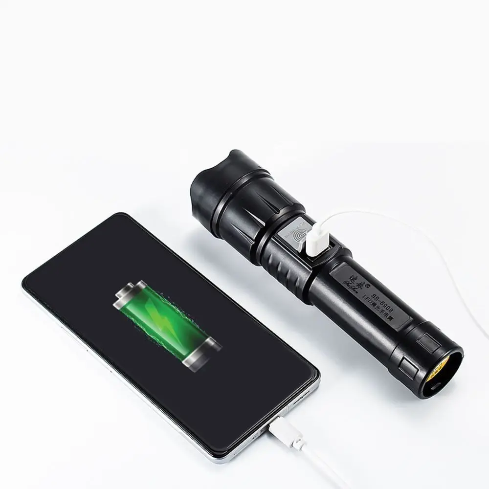 High Power Bright LED Flashlight Ajustable Torch Telescopic Zoom Light Portable Multifunctional Warning Lamp Camping