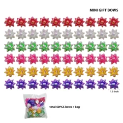 1.5 Inch Mini Gift Bow 60PCS Iridiscent Ribbon Star Bows Multi Colors for Gift Wrapping and Presents