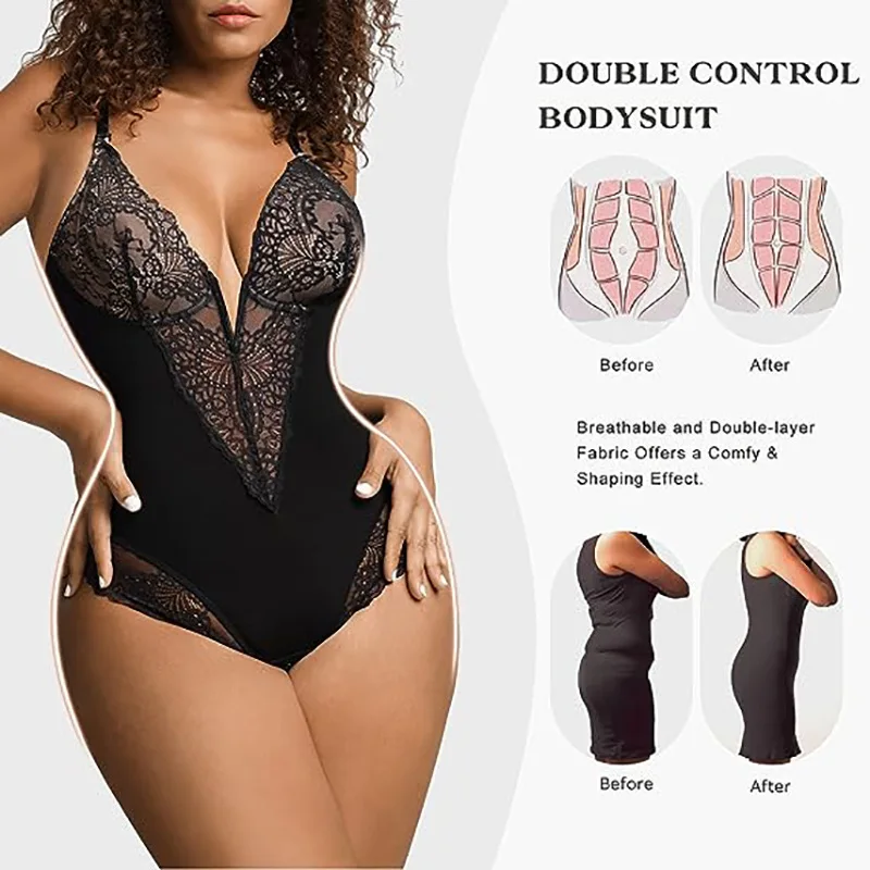 

Women's Belly Lift One Piece Shapewear Plus Size Shapewear V-neck Underwear Lace Cutout Bodysuit Sexy Shapewear Plus Size 3XL