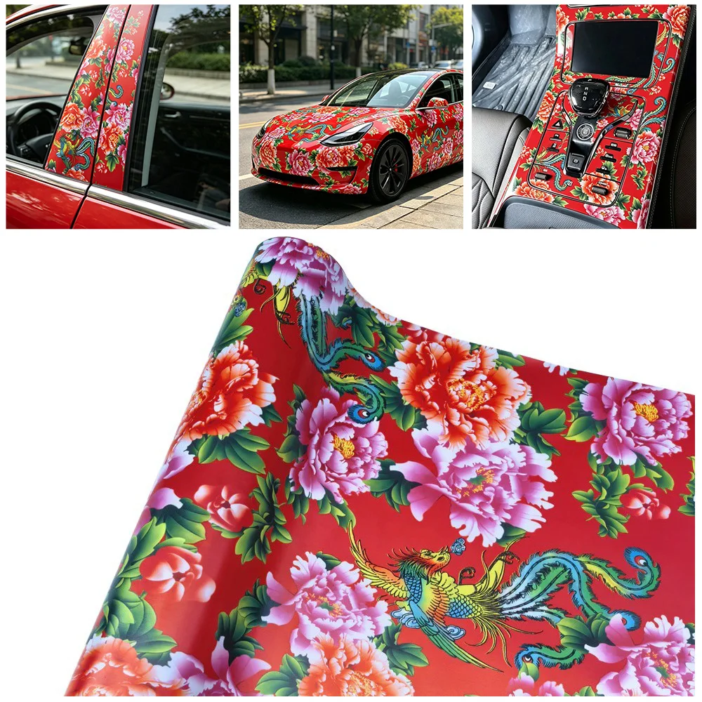 Camo Car Wrap Phoenix‌ Flower Floral Vinyl Wrap Car Film Wrapping Sheet Foil Sticker for Auto Accessories Motorcycle