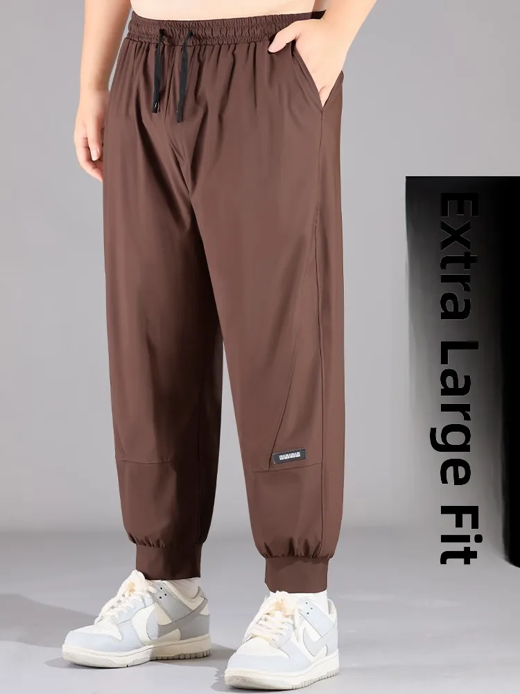 

Мужские летние тонкие брюки из ледяного шелка большого размера, широкие, повседневные, длинные, свободные, быстросохнущие, спортивные, дышащие, прямого кроя