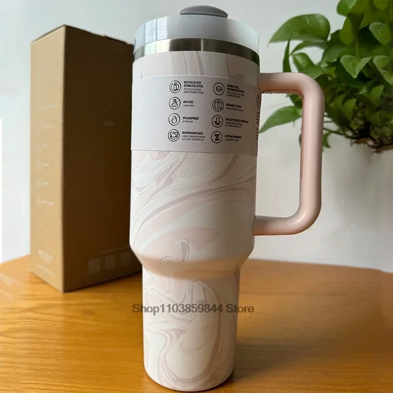 Tasse de voiture isolée sous vide en acier inoxydable, couvercle en paille à poignée, 30oz/40oz, tasse de voyage glacée thermique à Double paroi, nouveauté 2024