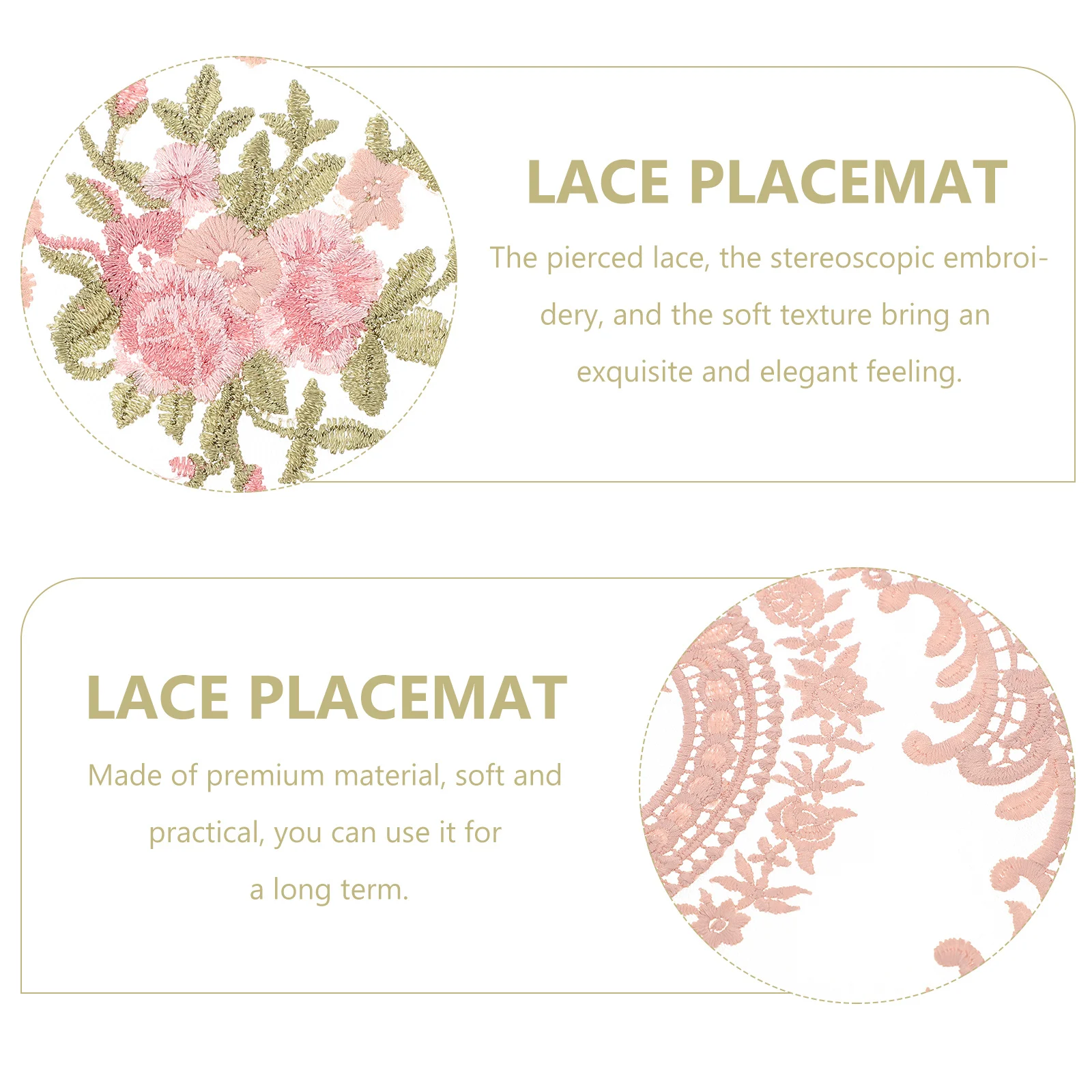 

2Pcs Lace Table Mats Soft Textured Stereoscopic Embroidery Coasters Home Ornament Elegant Place Mat for Special Events
