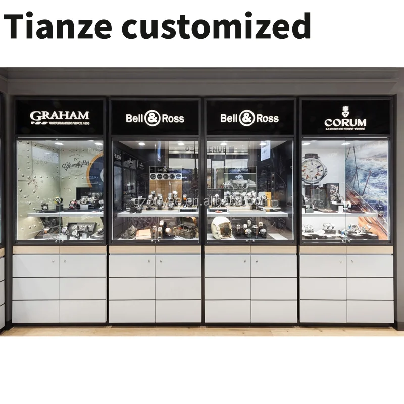 Customized-Morden Shop Counter Design Wall Mounted Watch Display Watch Display Cabinet Sale