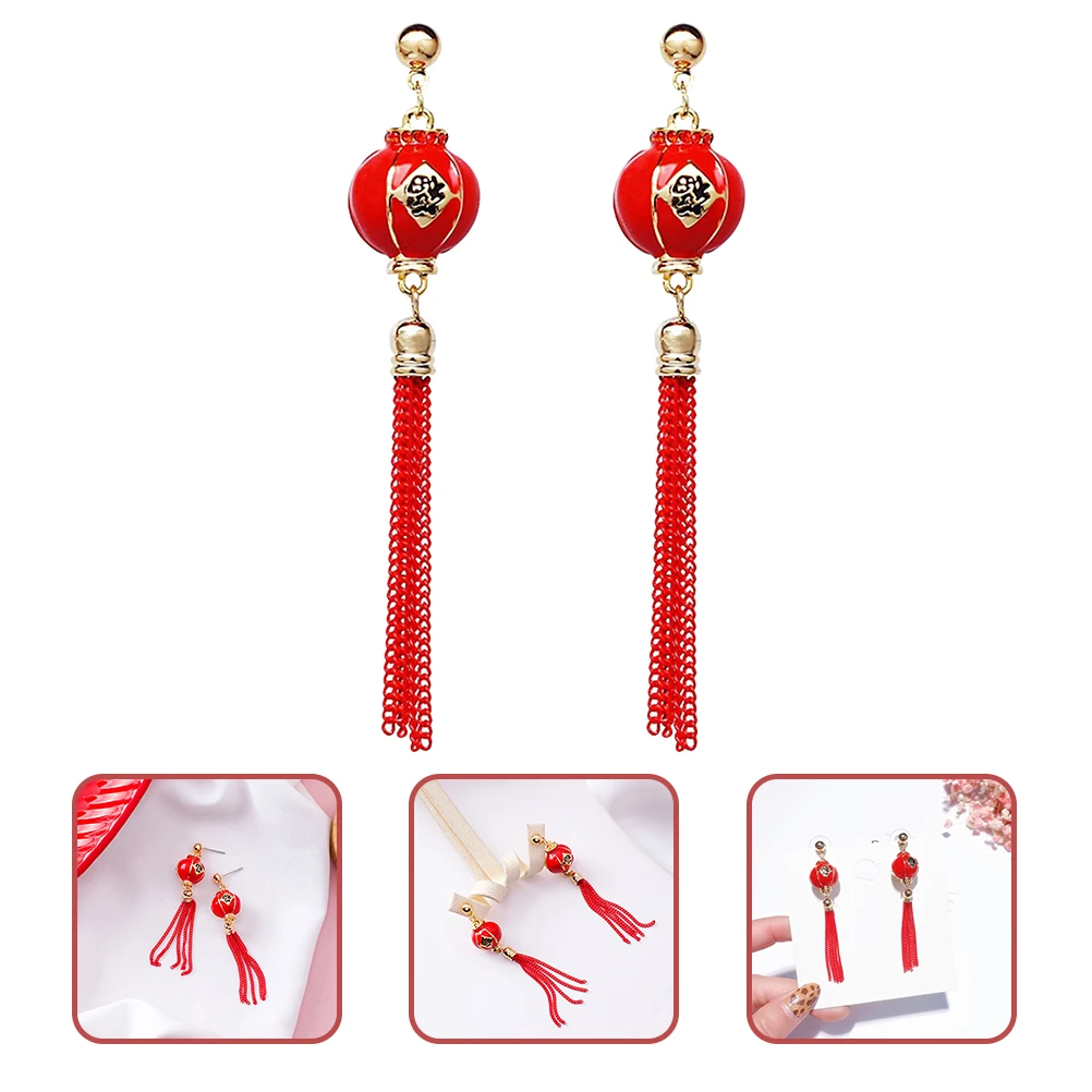 

Lantern Earrings Bright Tassel Safe Alloy Non Fading Women Drop Dangle New Year Christmas Ear Decorations Jewelry