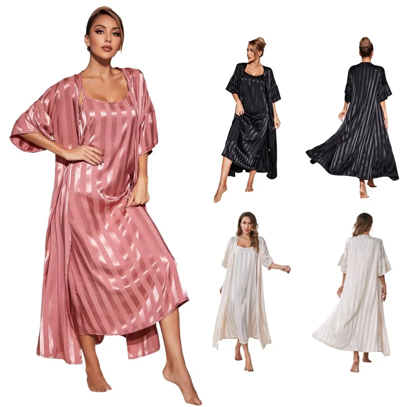 

Camisole Pajamas Suit Women's Silk-like Long-Sleeved High-Grade Ice Silk Robe Homewear Suit