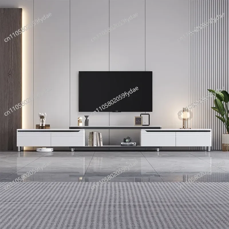 Coffee table TV cabinet Small apartment living room floor minimalist retractable wall side cabinet Marble pattern TV cabinet