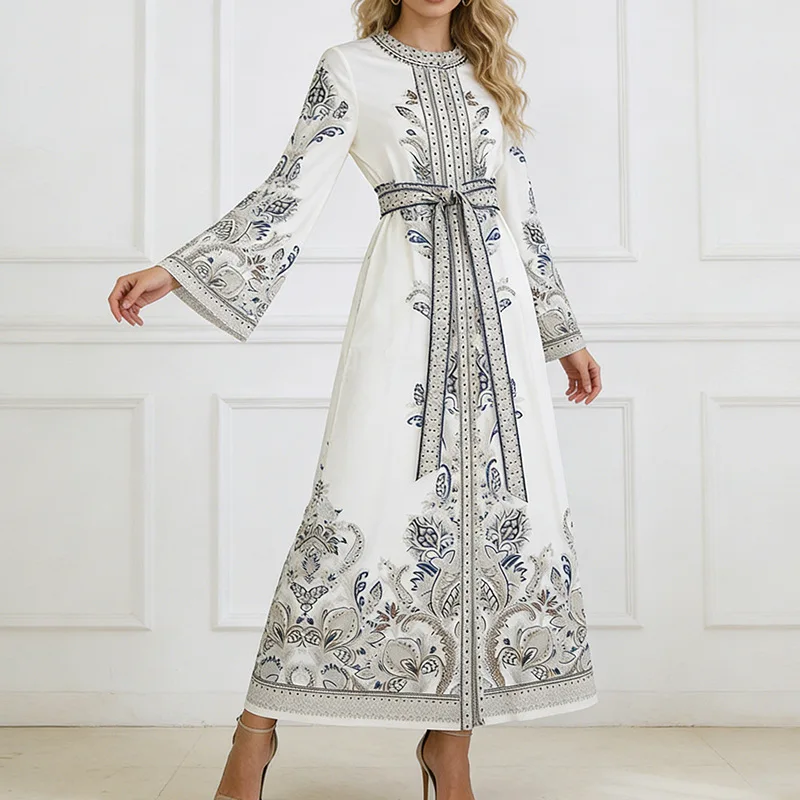 

Women Long Dress Mid Length Dresses A Line Vestidos Y2k Streetwear Round Neck Full Sleeve Elegant High Waist Party Night Work